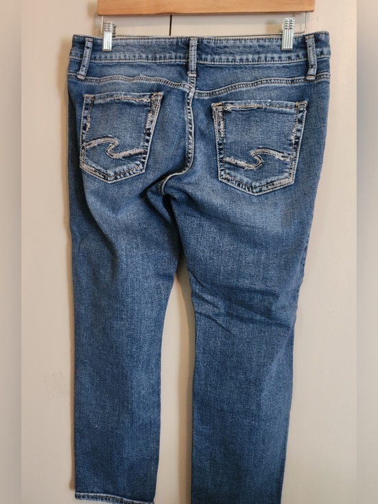 Silver Jeans Denim - 27 Silver Boyfriend Distresses Jeans, cut knees-Medium wash embroidered pockets